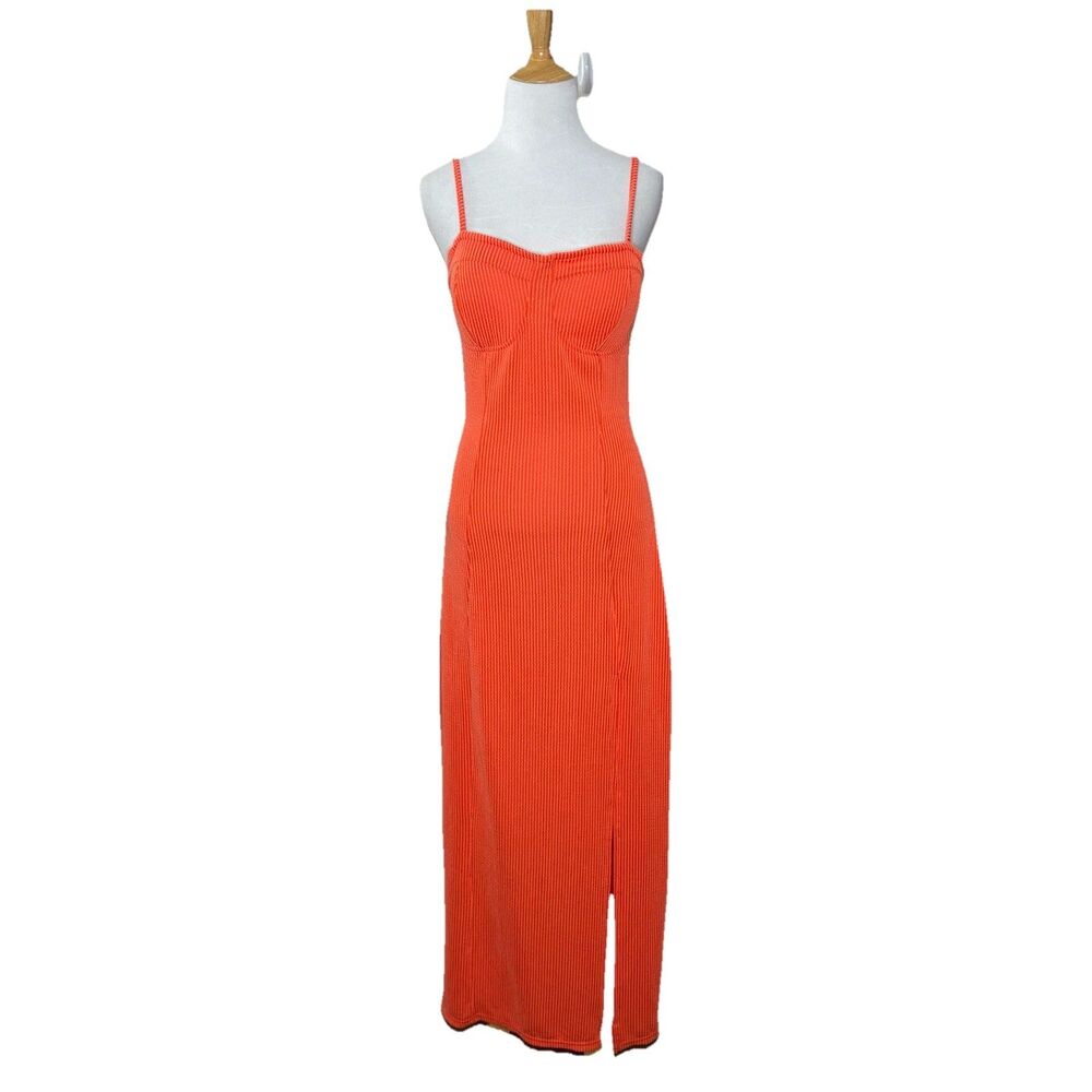 JOLIE & JOY Orange Textured Sleeveless Rib Knit Side Slit Maxi Dress Size Large